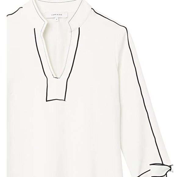 Lark & Ro White Dress with Navy Blue stitching and Bow Sleeves - Sz 2 - Picture 4 of 5